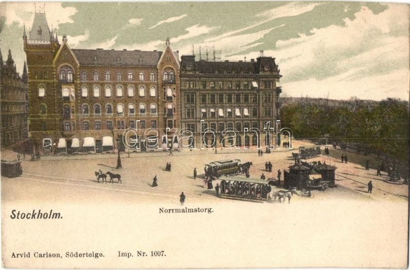 Stockholm, Norrmalmstrog / square with horse-drawn trams (EK)