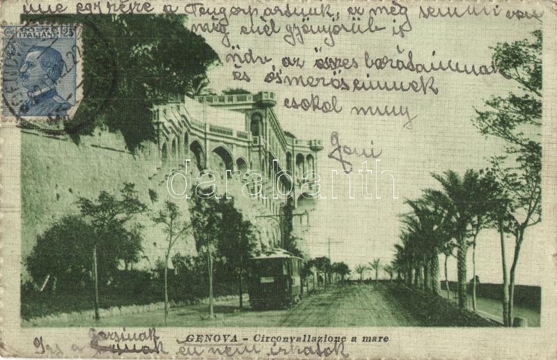 Genova, Genoa; Circonvallazione a mare / street view with tram, TCV card (EK)