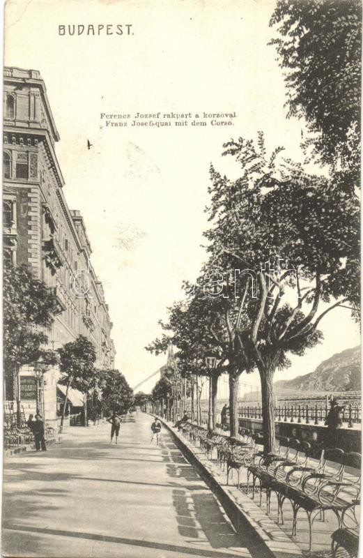 1908 Budapest V. Ferenc József rakpart, korzó, Grand Hotel Hungária (EK)