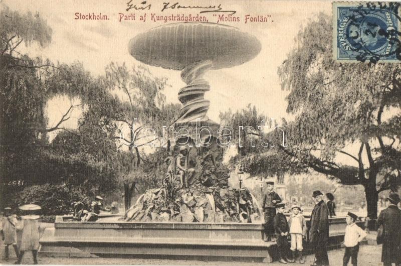 Stockholm, Parti af Kungsträdgarden, 'Molins Fontän' / fountain, park, TCV card