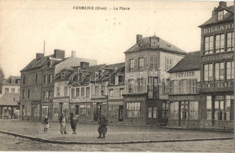 Formerie (Oise) La Place / The place, street view with shops