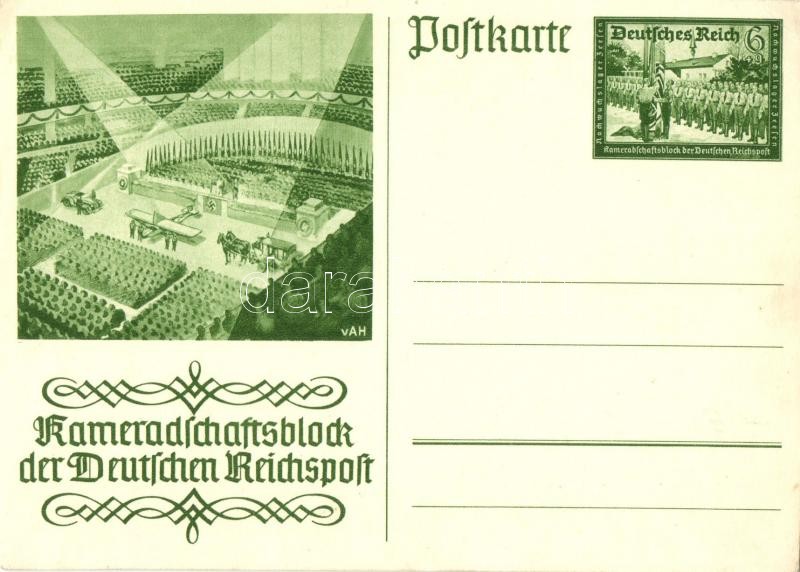 Kameradschaftsblock der Deutschen Reichspost / Camaraderie block of the Imperial German post, NSDAP German Nazi Party propaganda, airplane, automobile. 6+9 Ga. (EK)
