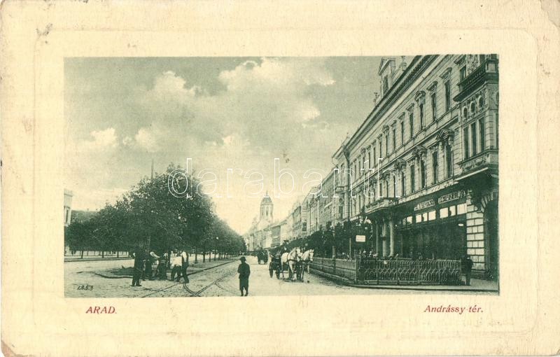 Arad, Andrássy tér, Hungária kávéház. W. L. Bp. 220. Mandl Ignác kiadása / square, café (EK)
