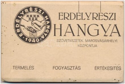 Marosvásárhely, Targu Mures; Erdélyrészi Hangya Szövetkezetek képeslapfüzete 24 db lappal; Meggyesfalva, Kolozsvár, Csíkzsögöd / Transylvanian Hangya Cooperative postcard booklet with 24 postcards; Mureseni, Cluj, Jigodin
