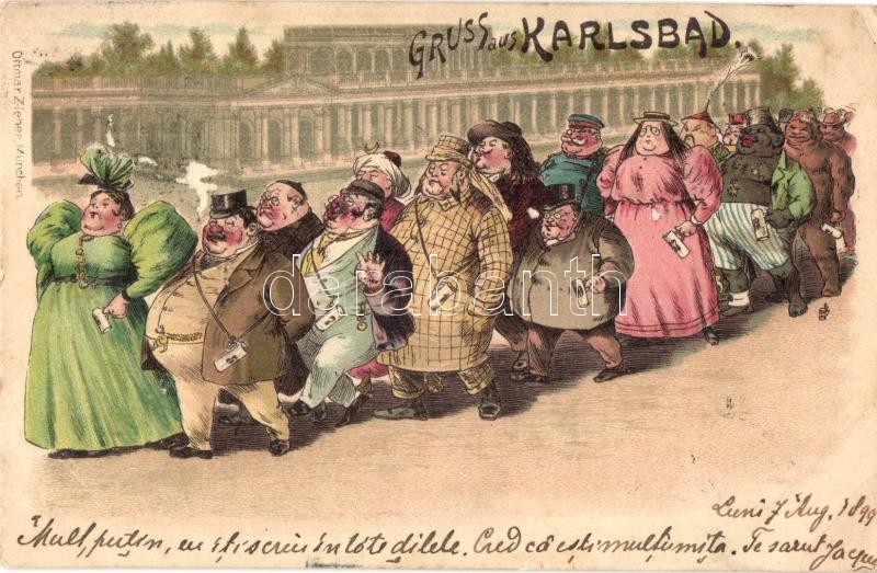 1899 Gruss aus Karlsbad / Greetings from Karlovy Vary. Judaica, Ottmar Zieher litho (EK)