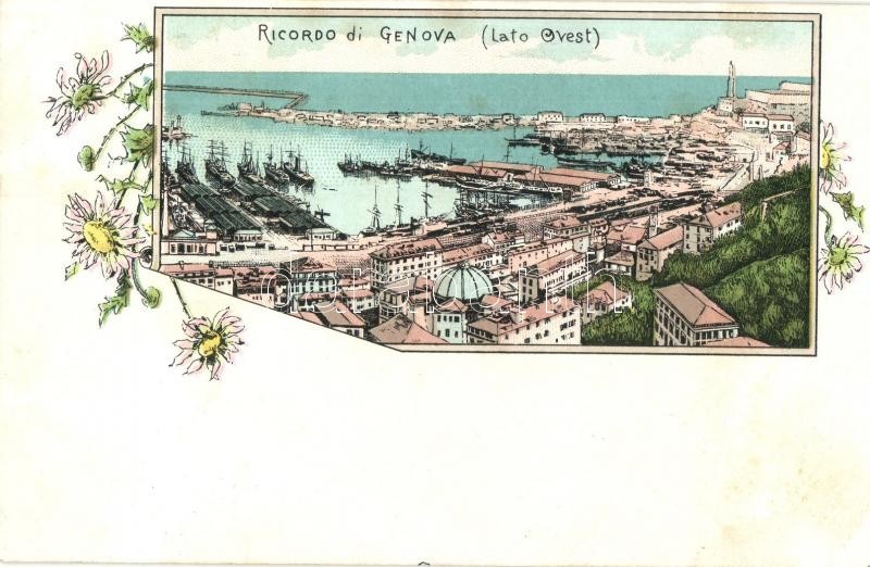 Genova, Genoa; Riccordo di Lato Ovest. Floral litho