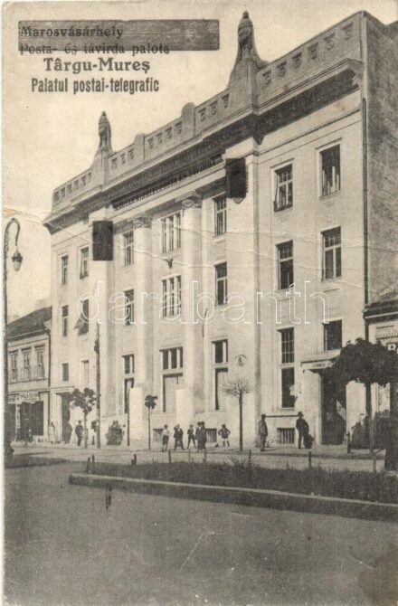 Marosvásárhely, Targu Mures; Posta és távirda palota, Falk K. és fiai üzlete / post and telegraph palace, shops + '1940 Marosvásárhely visszatért' So. Stpl (fa)