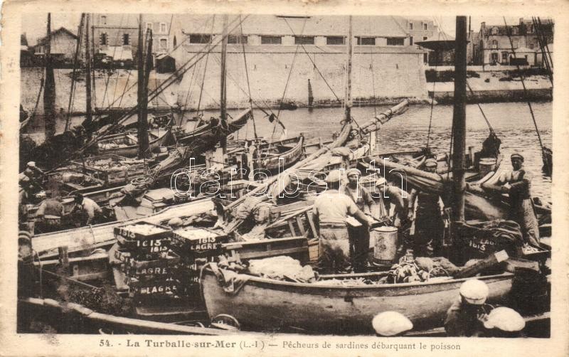 La Turballe-sur-Mer, Pecheurs de sardines debarquant le poisson / sardine fishermen (EK)