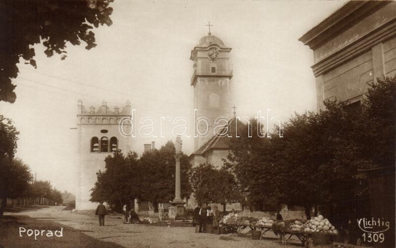Poprád, templom, piac / market, church. Lichtig photo