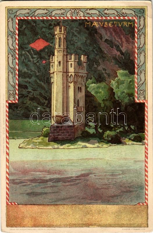 Bingen am Rhein, Mauseturm, Hofkunsthandlung J. Velten / tower s: Franz Hein (EK)