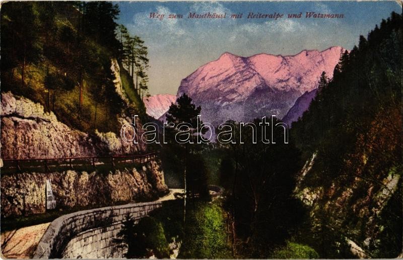 Berchtesgaden, Weg zum Mauthausl mit Reiteralpe und Watzmann / road to guesthouse, mountains
