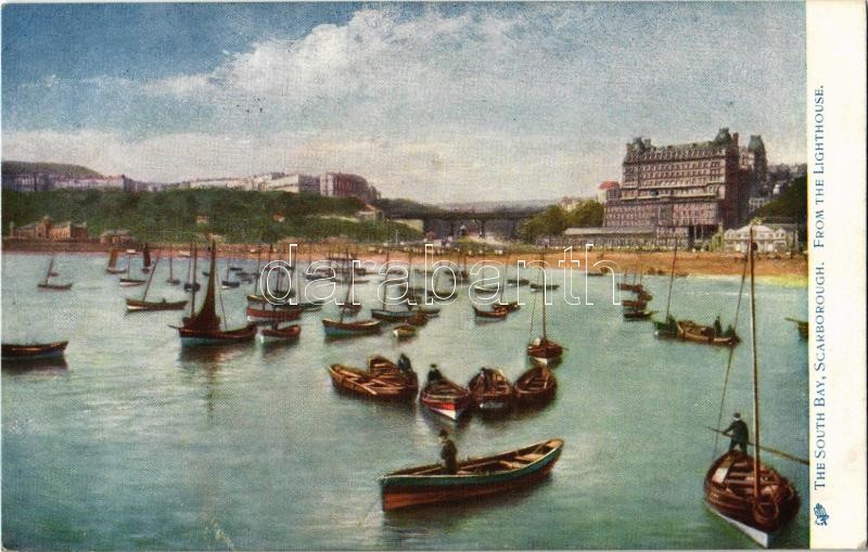 1903 Scarborough, South Bay, view from the lighthouse, sailing boats; Raphael Tuck & Sons 'View' Series 775.