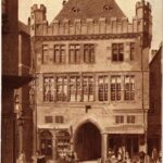 Frankfurt am Main, Das Steinerne Haus im Jahre 1845 / medieval house, Grand Hotel Frankfurter Hof advertisement on the backside