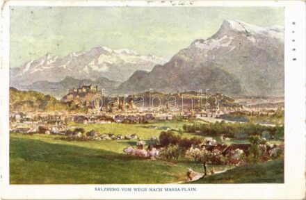 1915 Salzburg vom Wege nach Maria-Plain / general view, Künstlerpostkarte 'Kollektion Kerber' Nr. 24. s: E. T. Compton (EB)