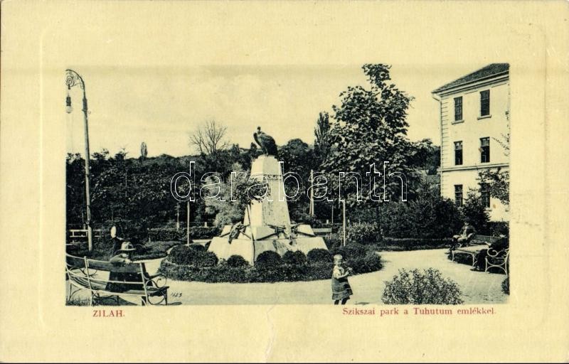 Zilah, Zalau; Szikszai park, Tuhutum emlékmű. W. L. Bp. 7105. / park, monument (r)