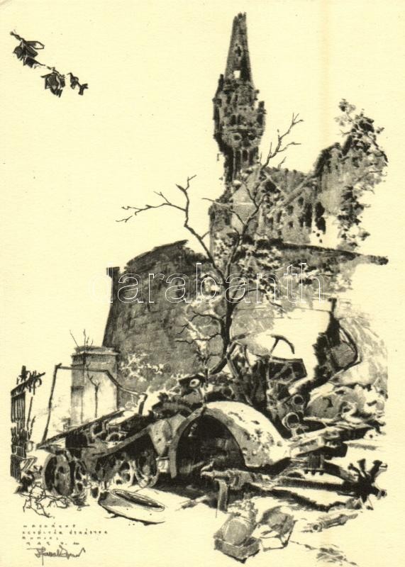 Budapest I. Országos Levéltár. Második világháború utáni romok. Felelős kiadó: Jánossy Árpád / WWII destructions, ruins in Budapest s: Pfannl Egon
