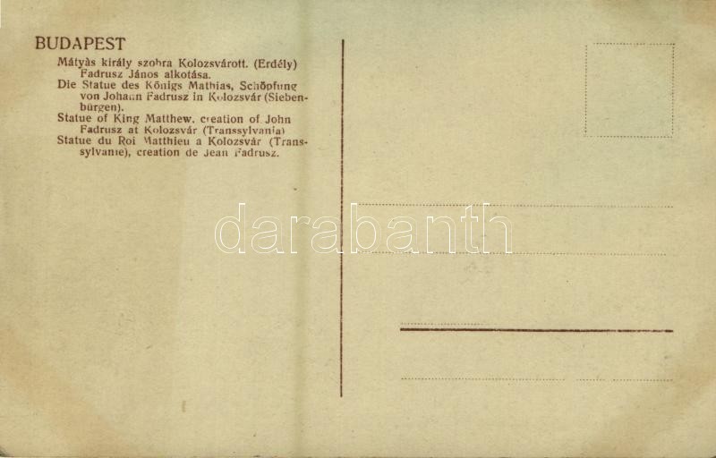 Kolozsvár, Cluj; Fadrusz János Mátyás király szobra, Piger József üzlete. Csiky Foto, Hungaria Irredenta / Matthias Corvinus statue, shops - Image 2