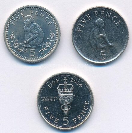 Gibraltár 2001-2007. 5p (3xklf) T:1,1- Gibraltar 2001-2007. 5 Pence (3xdiff) C:UNC,AU