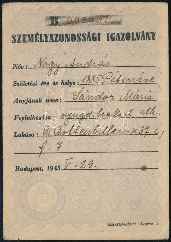 1945 Személyazonossági igazolvány