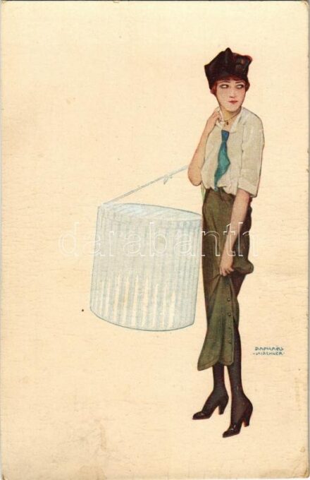 L'Arpete montmartroise. Lady art postcard. Imp. A. Leroy et R. Cremieu. Marque L-E déposée Paris 70. Trichromie artistique s: Raphael Kirchner (fl)