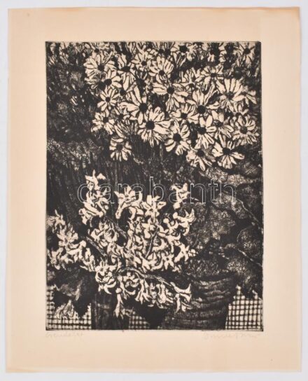 Imre István (1918-1983): Csendélet. Rézkarc, papír, jelzett, 39×29 cm