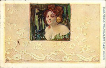 1899 Carneval XVII/10. Art Nouveau lady art postcard. Wiener Künstler-Postkarte. Druck und Verlag Philipp & Kramer
