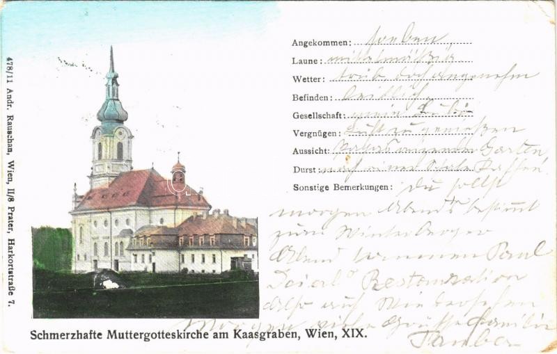Wien, Vienna, Bécs XIX. Kaasgraben, Schmerzhafte Muttersgotteskirche / church. Andr. Rauschau 478/11. (EK)