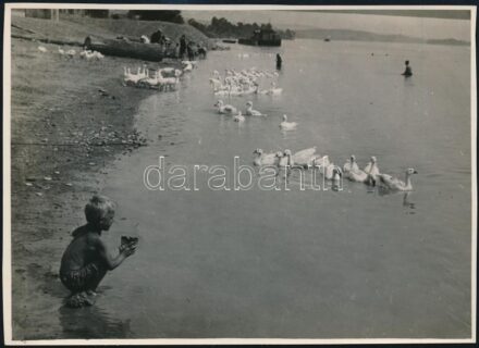 cca 1934 Kinszki Imre (1901-1945) budapesti fotóművész hagyatékából, jelzés nélküli, vintage fotóművészeti alkotás (Gyermek a Duna partján), 12,5x17,2 cm