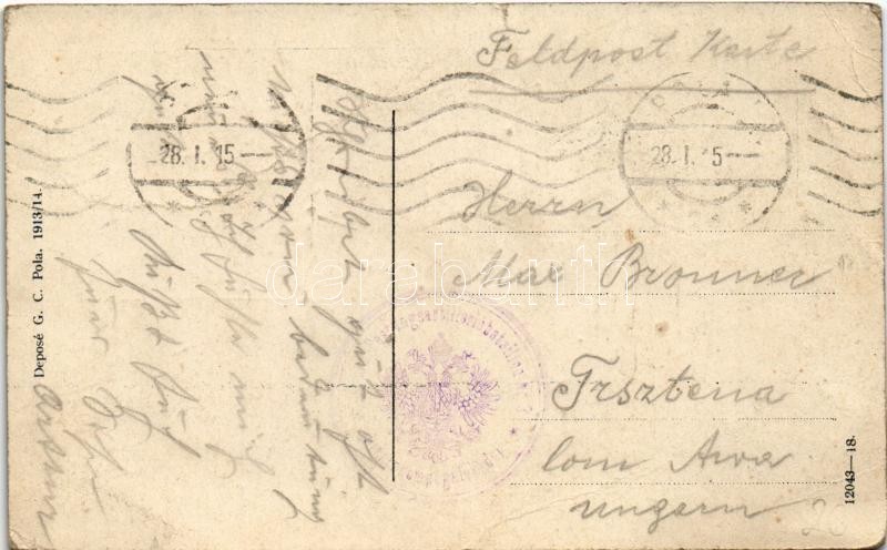 1915 Pola, Pula; Panorama / general view + 'K.u.K. Festungsartilleriebataillon Nr. 3. Ersatzkompagniekader' (fa) - Image 2