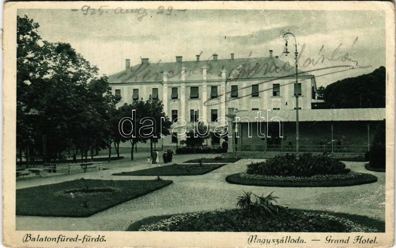 1925 Balatonfüred, Nagyszálloda, Grand Hotel + 'TAPOLCZA - BUDAPEST 394 A' vasúti mozgóposta bélyegző (fa)
