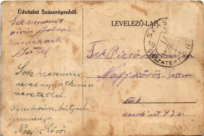 Szászrégen, Reghin; Fő tér / Hauptplatz / main square + '1940 Szászrégen visszatért' So. Stpl. (EB) - Image 2