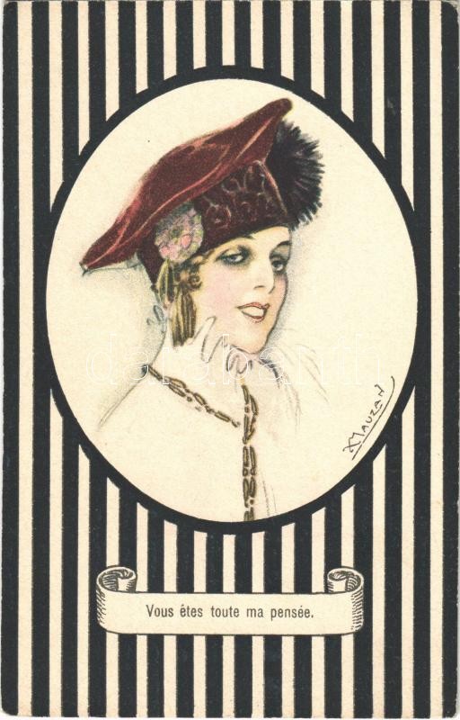 Vous etes toute ma pensée / Italian art postcard, fashion lady. Proprieta artistica riservata 253-6. s: Mauzan