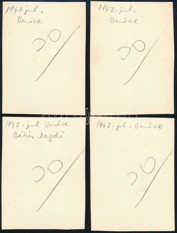1947 Verőce, Kinszki Imréné, Kinszki Judit és Békés Magdi, 4 db feliratozott és datált vintage fotó, 6x4,4 cm - Image 2