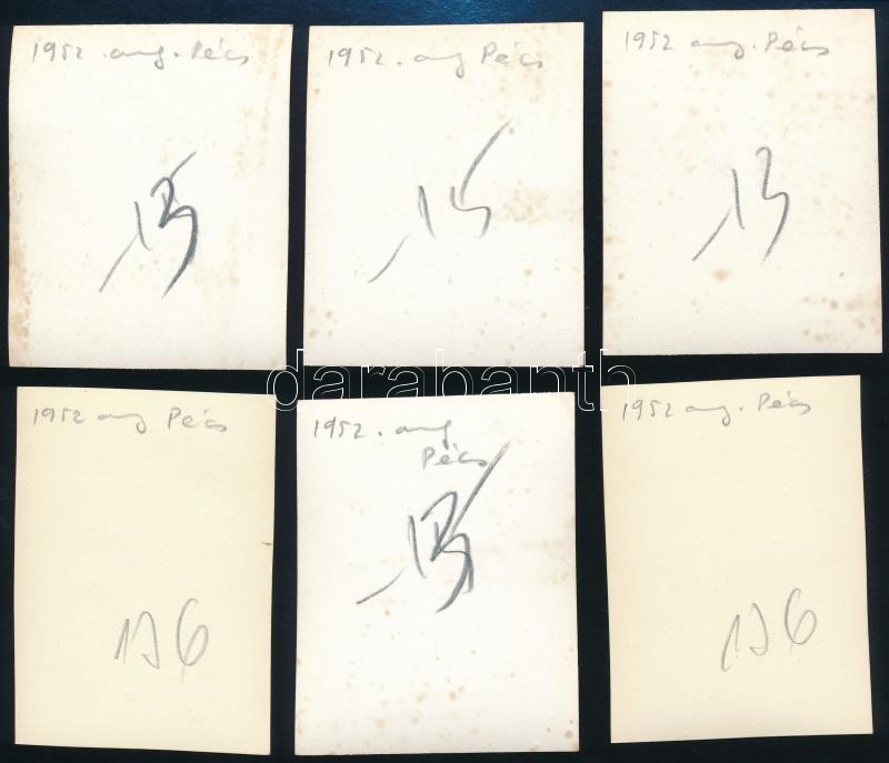 1952 Pécs, Kinszki Imréné és Kinszki Judit feliratozott fényképei a városról és egymásról, 12 db vintage fotó, 6x4,3 cm - Image 4