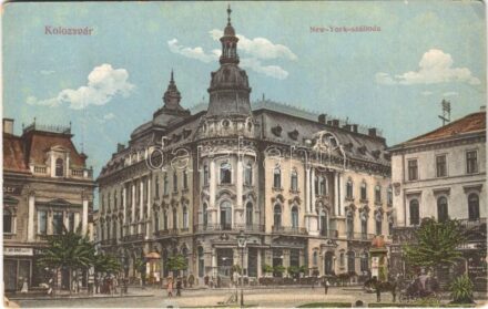 Kolozsvár, Cluj; New York szálloda és kávéház, Tauffer Dezső, Schuster Emil üzlete. Lepage Lajos kiadása / hotel and café, shops (EB)