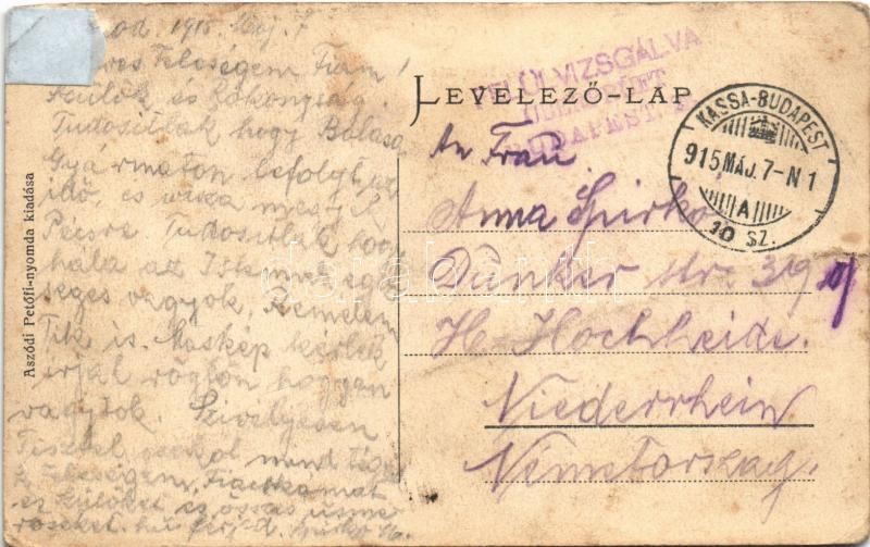 1915 Aszód, Evangélikus templom. Petőfi nyomda kiadása + 'KASSA - BUDAPEST 10. SZ.' vasúti mozgóposta bélyegző (r) - Image 2
