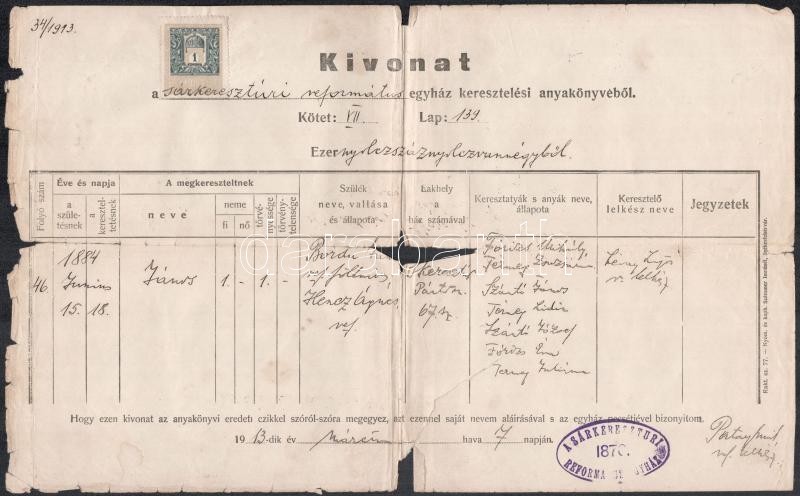 1913-14 4 db keresztlevél Perkáta, Székesfehérvár, Sárkeresztúr. vegyes állapotban