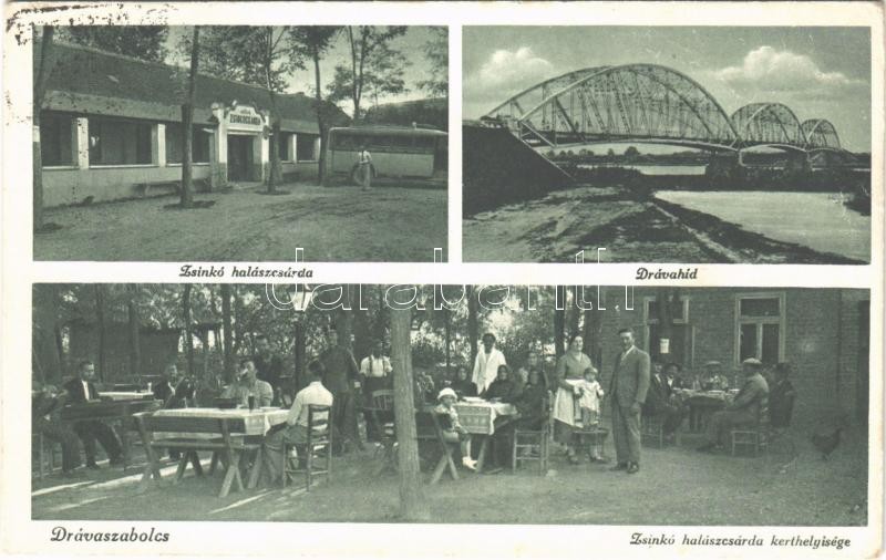 1933 Drávaszabolcs, Zsinkó halászcsárda és kerthelyisége, Drávahíd + 'DRÁVASZABOLCS POSTAI ÜGYN'