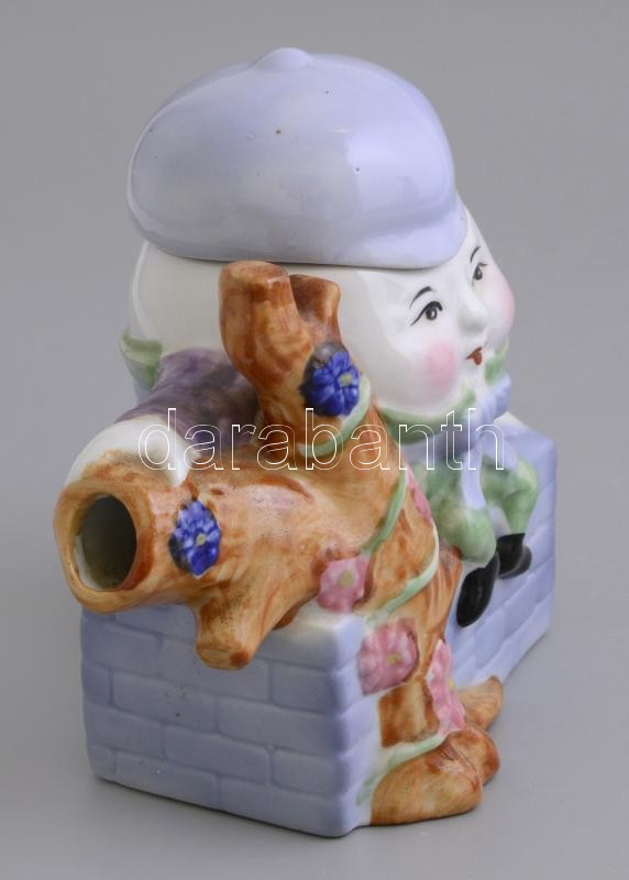 Figurális porcelán teáskanna, kézzel festett, jelzetlen, hibátlan, m: 16 cm - Image 2