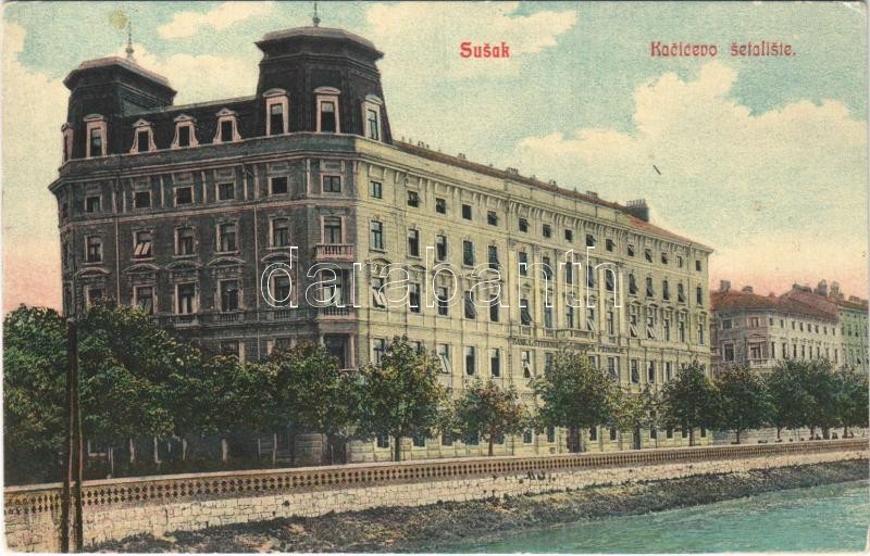 Fiume, Rijeka; Susak, Kacicevo setaliste / Sussak / promenade, bank. E. Modercin