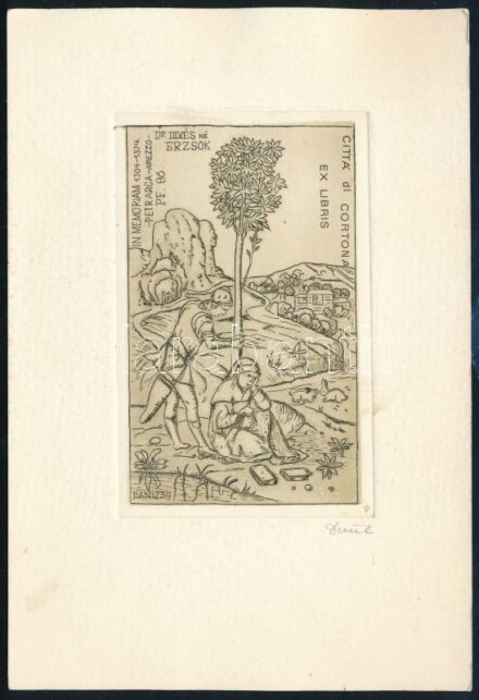 Dániel Viktor (1926-2001): Ex libris Dr. Illyésné Erzsók. Rézkarc, papír, jelzett, 9×6 cm