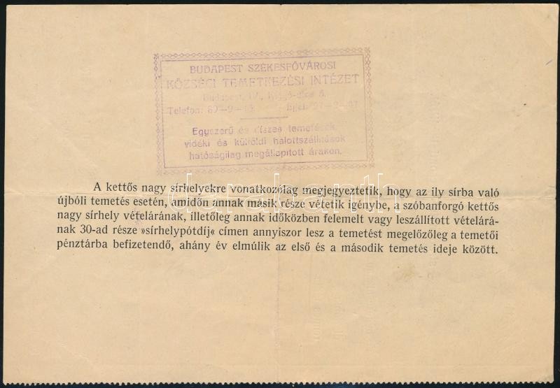 1934 Bp., Községi temetkezési intézet sírhelynyitási nyugta - Image 2