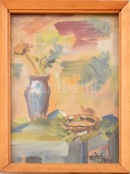 Székely 978 jelzéssel: Csendélet. Akvarell, karton. Üvegezett fa keretben, 31x22 cm