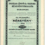Budapest 1924. 'Ingatlan-, Építő és Faipari Részvénytársaság, Budapest' 25 részvénye egyben, összesen 25.000K-ról szelvényekkel, szárazpecséttel T:II-