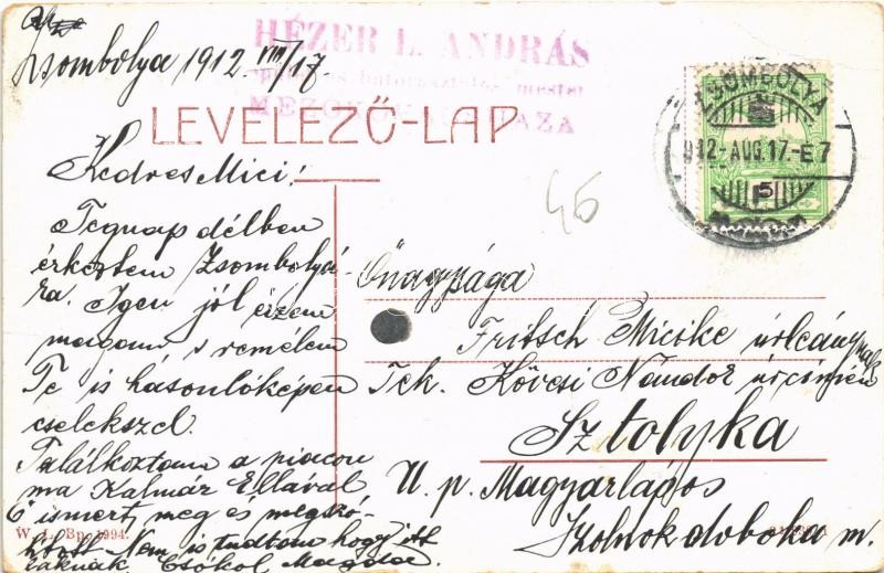 1912 Zsombolya, Hatzfeld, Jimbolia; Muschong palota, postahivatal. W.L. Bp. 1994. / palace, post office (EB) - Image 2