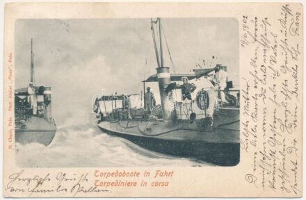 1902 SM Tb 27 (ex Sekretär) osztrák-magyar haditengerészet Schichau-osztályú torpedónaszádja / K.u.K. Kriegsmarine SM Torpedoboot Nr. XXVII / Austro-Hungarian Navy Tb 27 (ex Sekretär) Schichau-class torpedo boat. M. Clapis Pola, Phot.