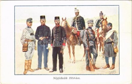 Népfelkelők 1914-ben. Honvédség története 1868-1918 / Austro-Hungarian K.u.K. military art postcard s: Garay (fa)