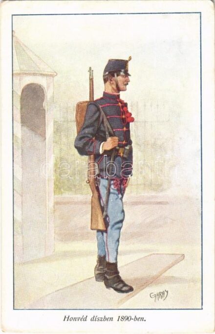 Honvéd díszben 1890-ben. Honvédség története 1868-1918 / Austro-Hungarian K.u.K. military art postcard s: Garay (EK)