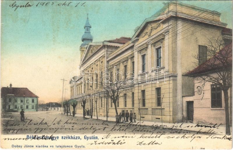 1905 Gyula, Békés vármegye székháza. Dobay János kiadása (ázott / wet damage)