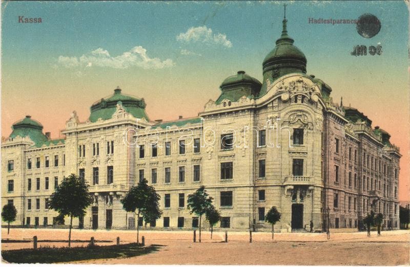 Kassa, Kosice; Hadtestparancsnokság. Vasúti levelezőlapárusítás 49. sz. 1916. / K.u.K. military, army headquarters